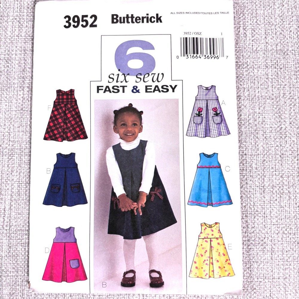 Butterick 3952 Toddlers Sz 1-4 Inverted Pleat Dress Y2K Kidcore Twee Preppie